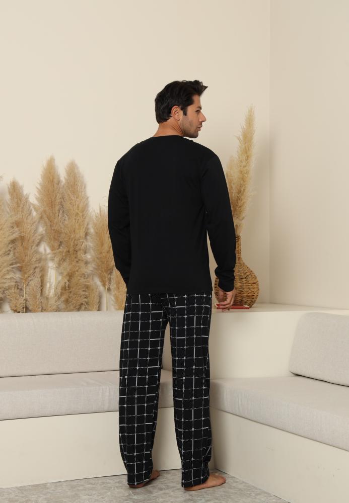 Pijama Barbati ,Maneca si Pantaloni Lungi,Culoare Negru cu Alb,Engros
